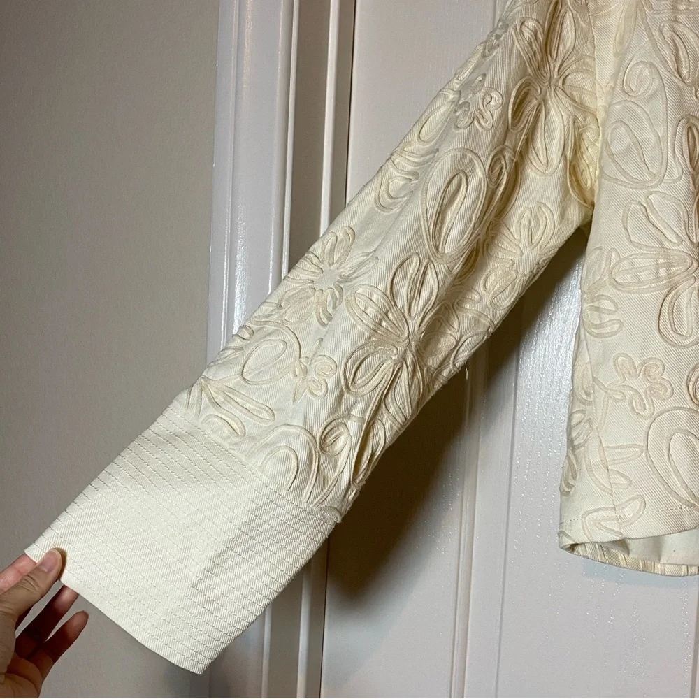 Anthropologie Embroidered String Kimono Style Jacket Spring Medium M RARE Creme
